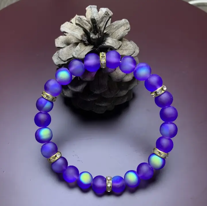 🌙 Purple Moonstone Beaded Elastic Bracelet 🌙