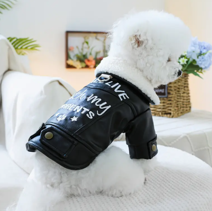 Still Live with my parents - Black leather look Dog Coat